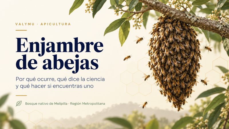 Enjambre de abejas colgando de una rama — Valymu, apicultura en Melipilla, Región Metropolitana