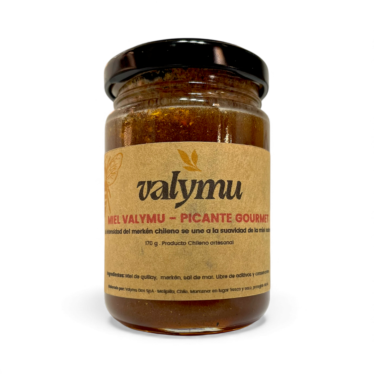 Miel picante Valymu con merkén artesanal en frasco de 170 g