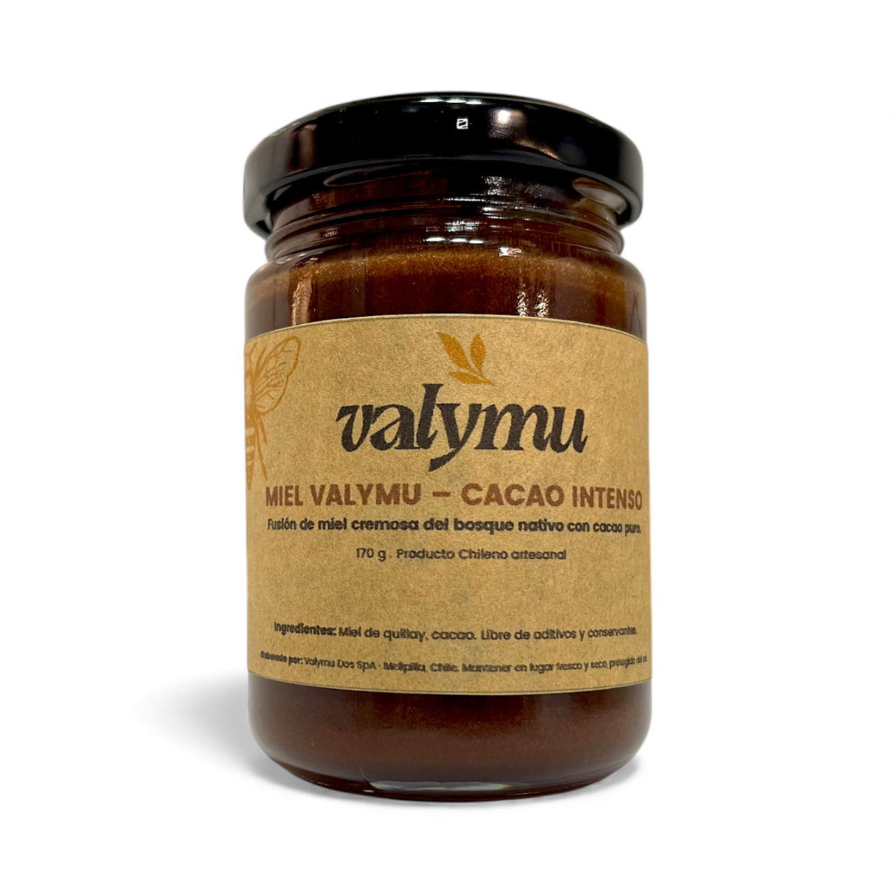 Miel con cacao natural Valymu en frasco de 170 g