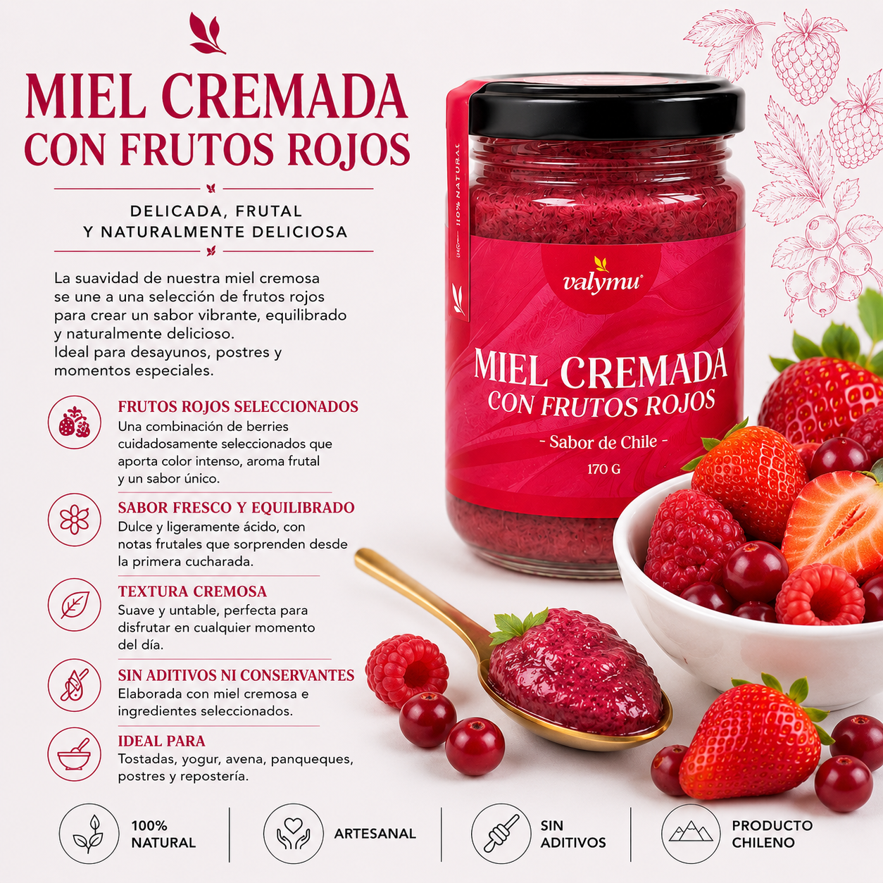 Miel Gourmet con Frutos Rojos Valymu 🍓🍯