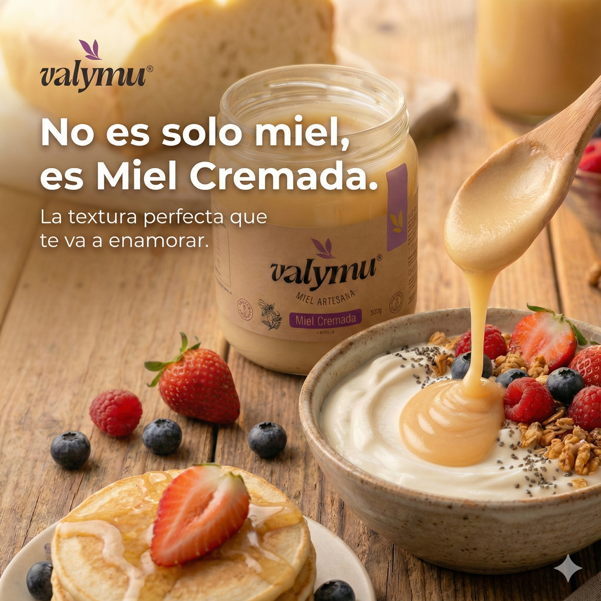 Miel Cremada de Quillay Valymu: textura untable que no gotea