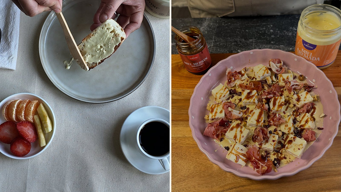Miel en la mañana y en la noche: tostada con miel cremada al desayuno y brie con miel para picotear