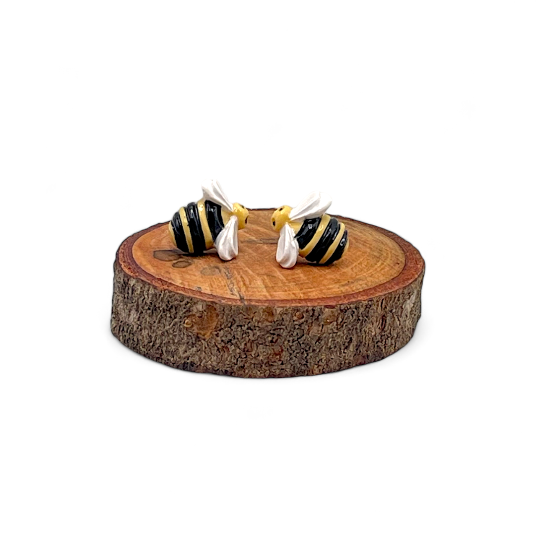 Aros Abejas Hechos a Mano – Diseño Exclusivo en Porcelana y Acero Quirúrgico