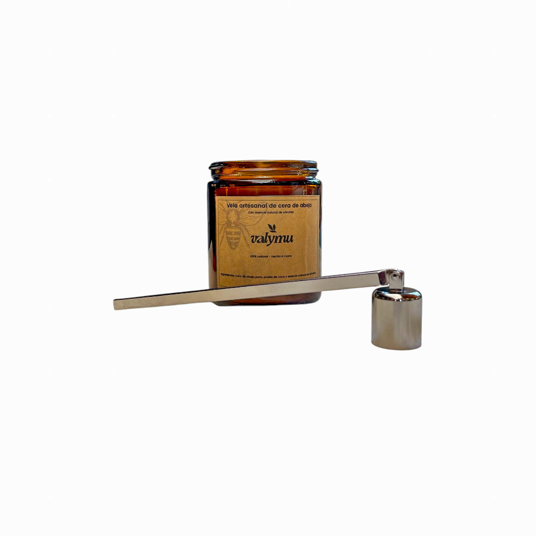 Pack Vela de Cera de Abeja (200g) + Apaga Velas Plateado – Oferta Especial