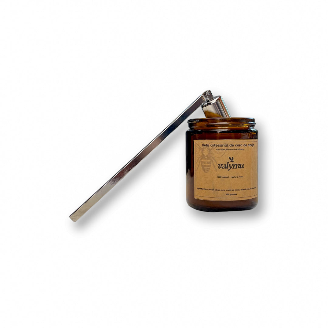 Pack Vela de Cera de Abeja (200g) + Apaga Velas Plateado – Oferta Especial
