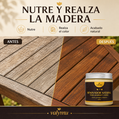 Aplicación de renovador con cera de abeja sobre madera