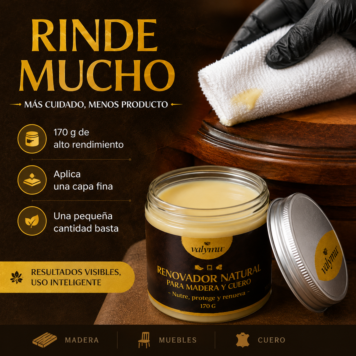 Rendimiento del renovador de madera y cuero Valymu