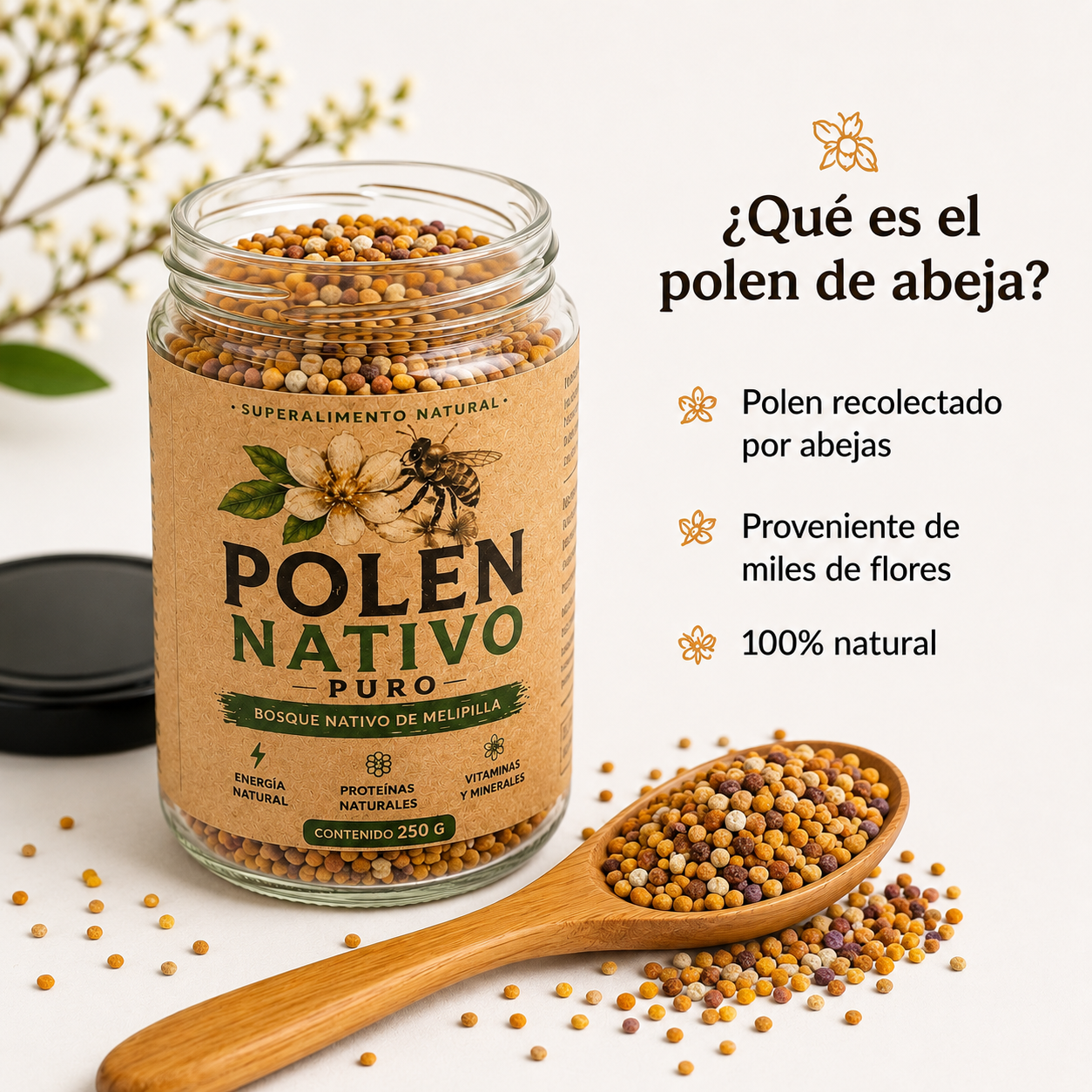 Polen Nativo Puro (80g) | Polen de Abeja Natural del Bosque Nativo 🐝🌿