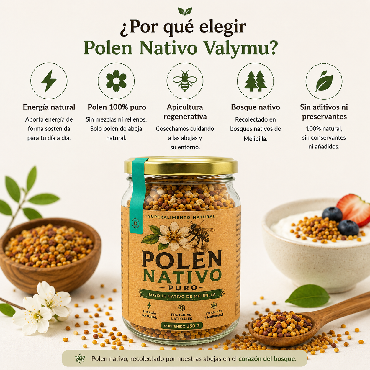 Polen Nativo Puro (80g) | Polen de Abeja Natural del Bosque Nativo 🐝🌿
