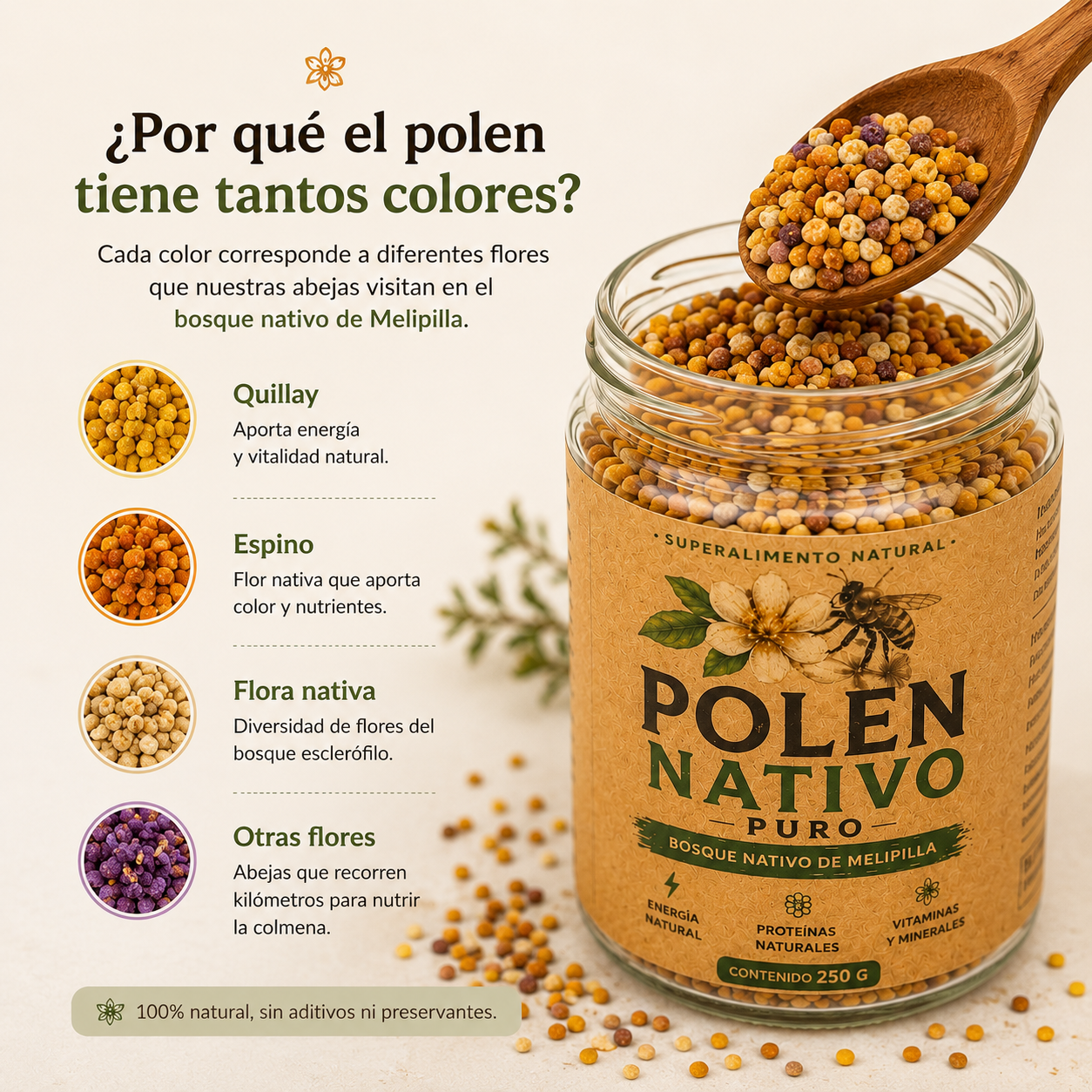 Polen Nativo Puro (80g) | Polen de Abeja Natural del Bosque Nativo 🐝🌿