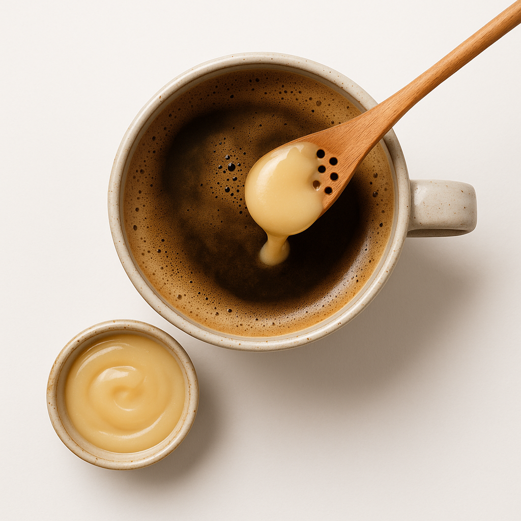 Miel Cremada de Quillay Valymu acompañando un café
