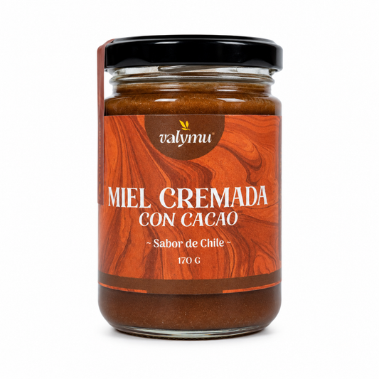 Miel con cacao natural Valymu en frasco de 170 g