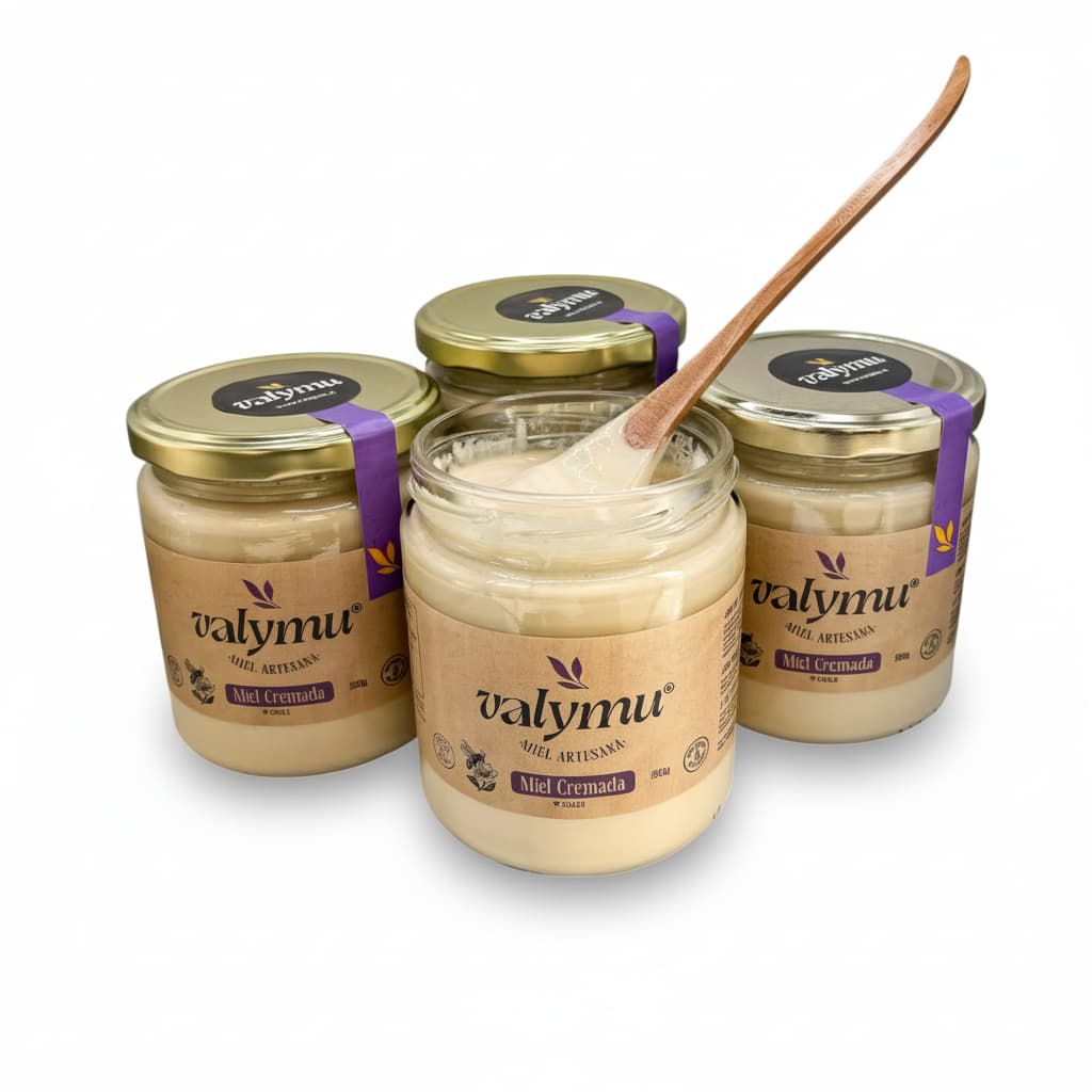 Pack x4 de Miel Cremada de Quillay Valymu, cuatro frascos de 500 gramos