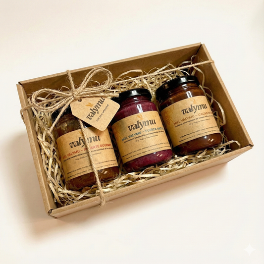Pack Regalo Gourmet: Trilogía Mieles Valymu (Cacao, Frutos Rojos, Merkén)