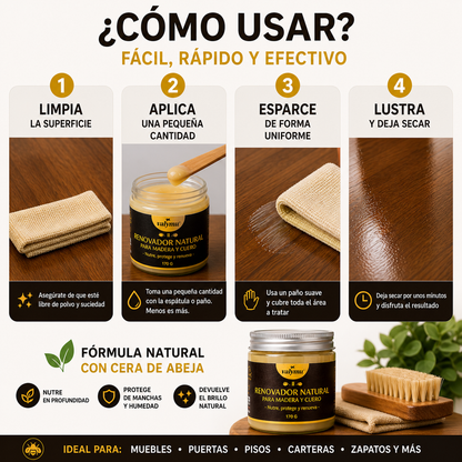 Renovador de Muebles, Madera y Cuero Valymu - Cera de Abeja Natural (170g)