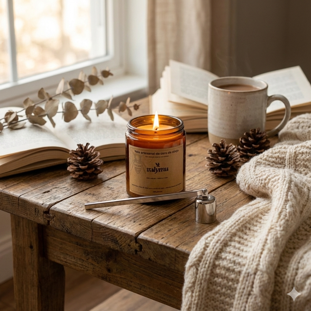 Set Ritual de Luz: Vela de Cera de Abeja (200g) + Apagavelas Plateado