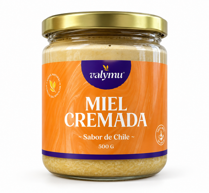 Frasco de Miel Cremada de Quillay Valymu 500 g con la nueva etiqueta